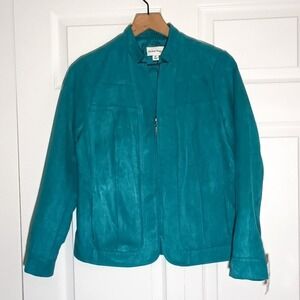 NWT Faux Suede Jacket Studio Works Petite Size 4P‎ Teal Spice